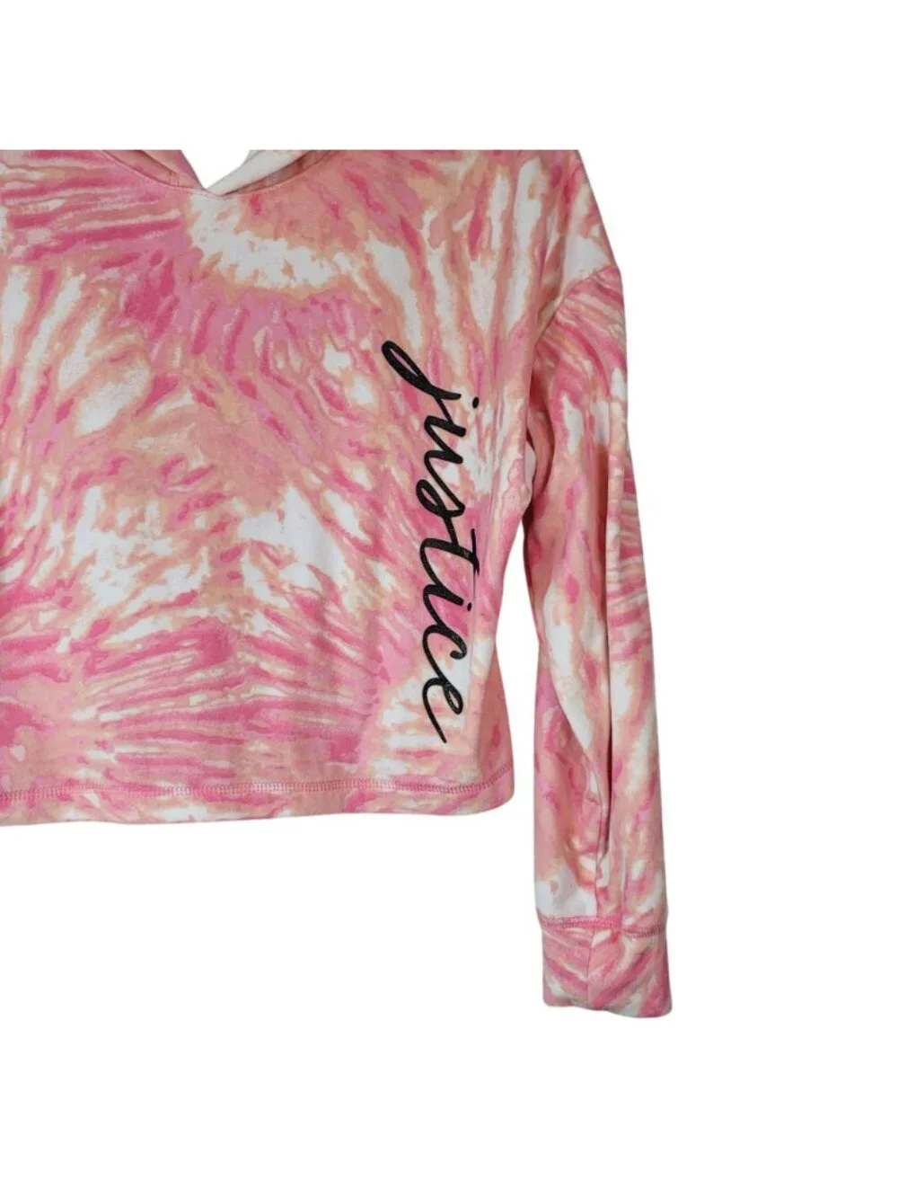 Justice Girls Fleece Pajama Set Pink Medium Tie Dye Hood Joggers Long Sleeves